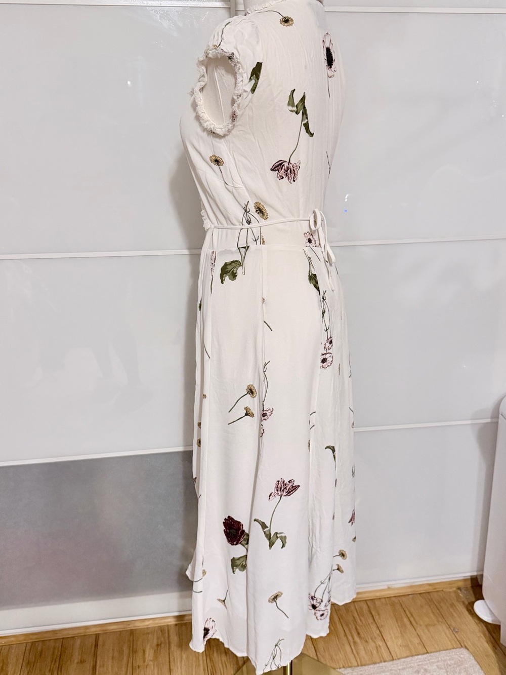Reformation Ivory Floral Midi Wrap Dress - Picture 7 of 8